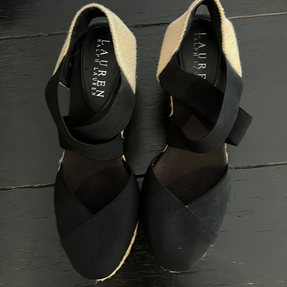 Ralph Lauren espadrilles,  w black and cream canvas sandals